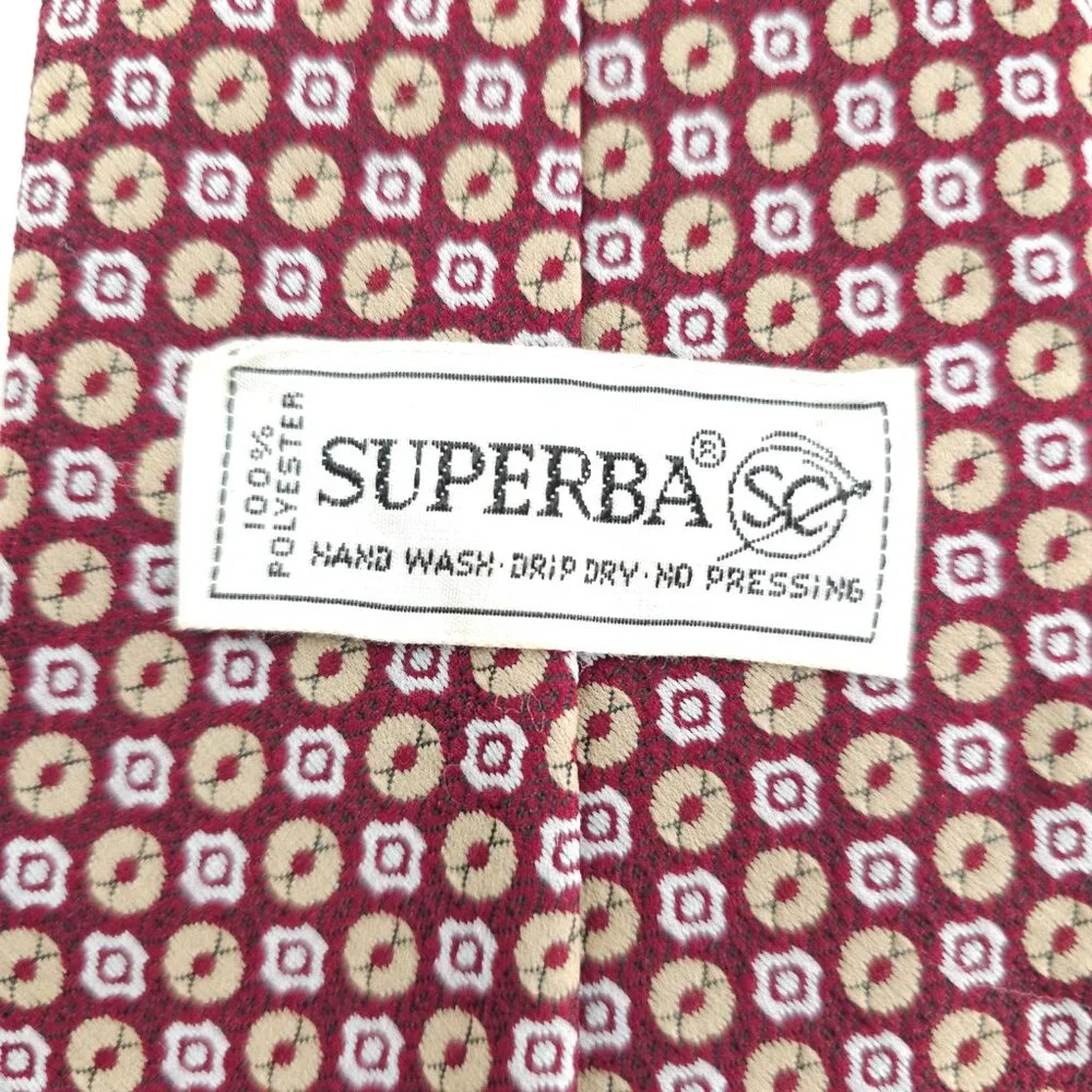 Superba Men Necktie 100% Polyester Geometric Red Beige Size 55x4 - NWOT